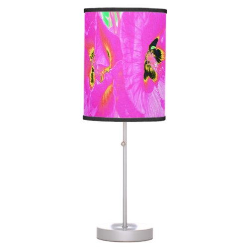 Two Hot Pink Plum Crazy Hibiscus on Lime Green Table Lamp