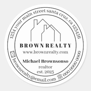 Two House Outlined Logo Real Estate Agent Classic Round Sticker