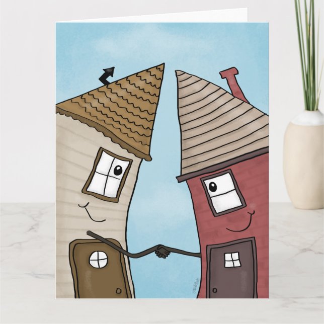 Two Houses Shake Hands Realty Card (Front)