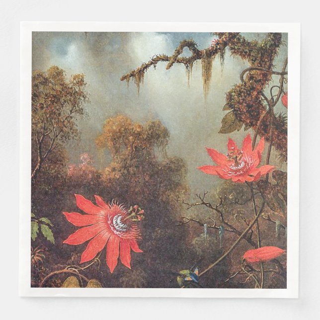 Two Hummingbirds Perched on Passion Flower Vines  Paper Dinner Napkins (Front)