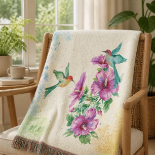 Two Hummingbirds Watercolor Throw Blanket