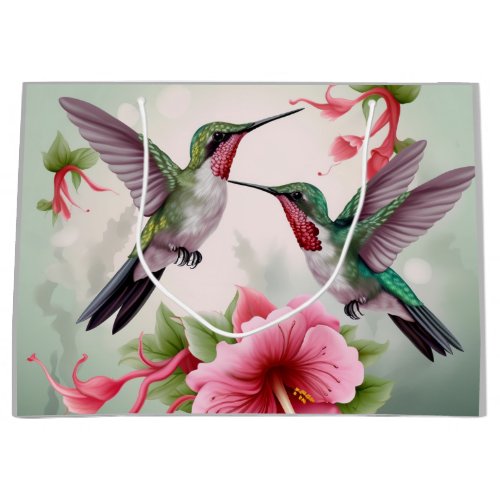 Two Hummingbirds with Pink Hibiscus Flower Large Gift Bag