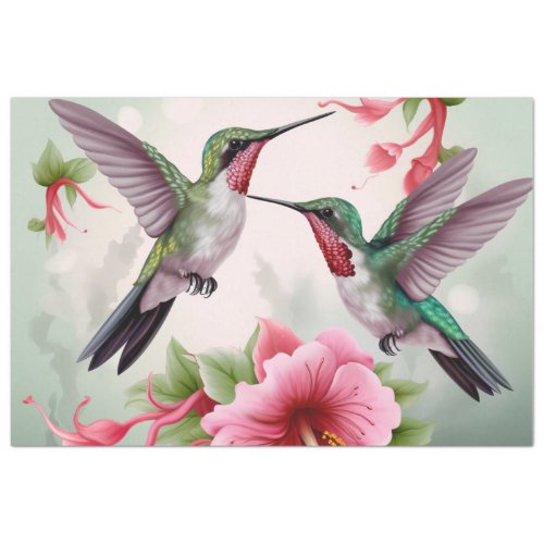 Two Hummingbirds with Pink Hibiscus Flower Tissue Paper