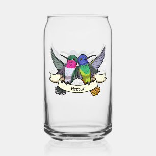 Two Hummingbirds With Text Ribbon Nectar Cartoon Can Glass