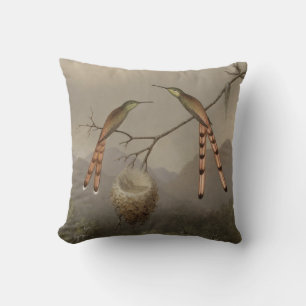 Two Hummingbirds with Their Young Throw Pillow