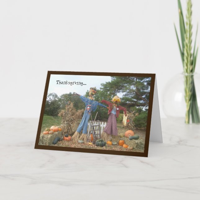 Two Humorous Scarecrows Thanksgiving Card (Front)