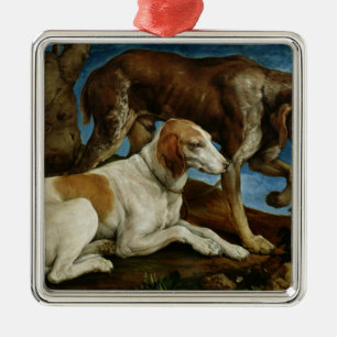 Two Hunting Dogs Tied to a Tree Stump, c.1548-50 Metal Ornament