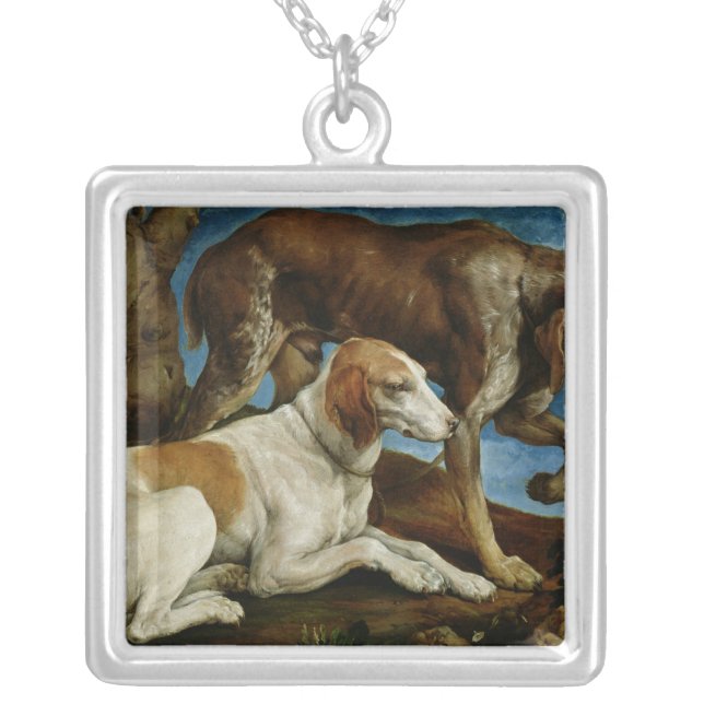Two Hunting Dogs Tied to a Tree Stump, c.1548-50 Silver Plated Necklace (Front)