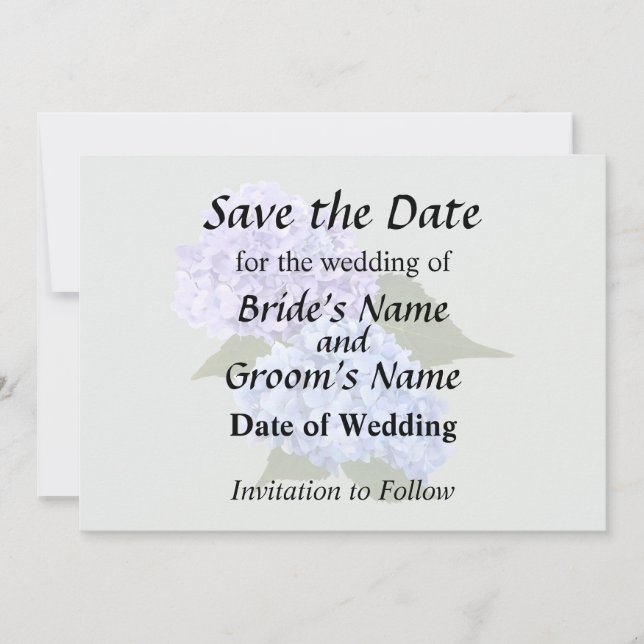 Two Hydrangea Blue and Lavender Save The Date (Front)