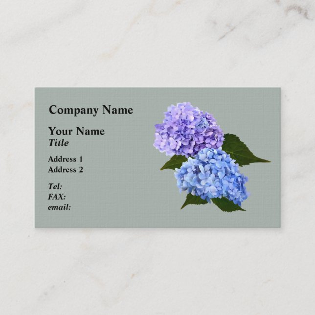 Two Hydrangea Lavender and Blue Business Card (Front)