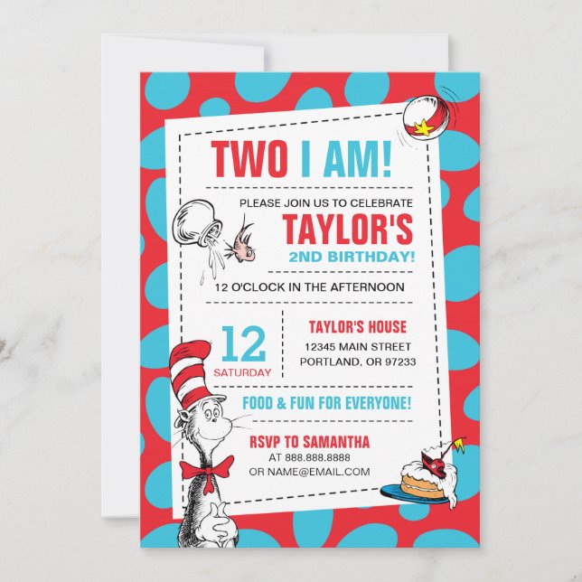 Two I Am | Cat in the Hat Birthday Invitation (Front)