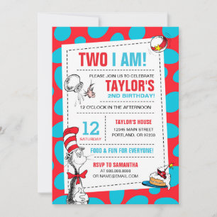 Two I Am   Cat in the Hat Birthday Invitation