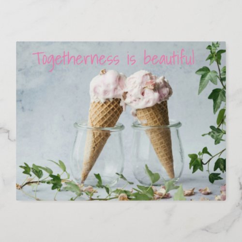 Two ice creams foil holiday postcard