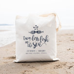 Two if By Sea | Wedding Favor Tote Bag<br><div class="desc">Wedding welcome bags or wedding favor tote bags for coastal wedding celebrations feature two kissing fish with "two less fish in the sea" in navy blue brush script lettering. Perfect for summer weddings by the ocean,  for favors or as your hotel welcome goody bags.</div>