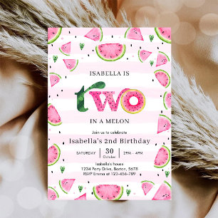 Two In A Melon Watermelon 2nd Birthday Invitation