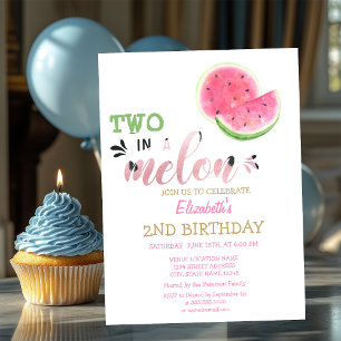 Two In A Melon Watermelons 2nd Birthday Invitation