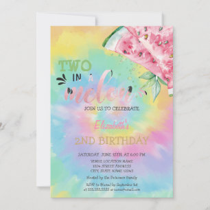 Two In A Melon Watermelons Tye Dye 2nd Birthday Invitation