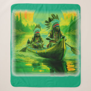 Two Indians Are Rowing On The Lake Sherpa Blanket