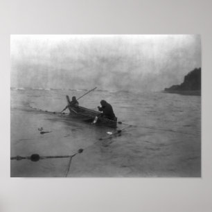 Two Indians Fishing on Lake Quinault on Canoe Poster