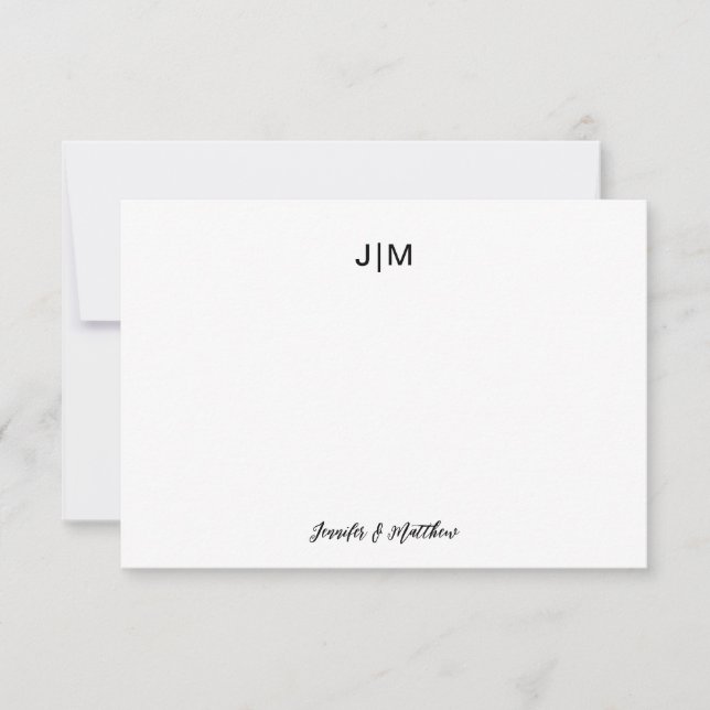 Two Initial Monogram Black Couple Stationery  Thank You Card (Front)