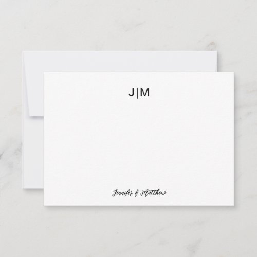 Two Initial Monogram Black Couple Stationery  Thank You Card