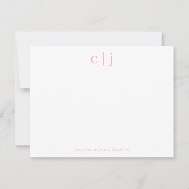 Two Initial Monogram Blush Pink Couple Stationery Note Card (Front)