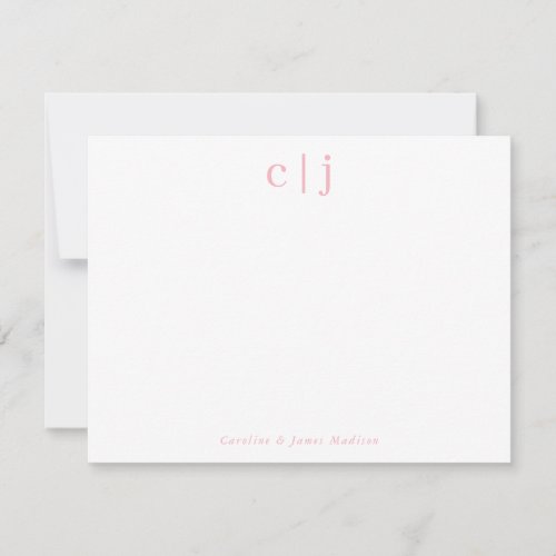 Two Initial Monogram Blush Pink Couple Stationery Note Card