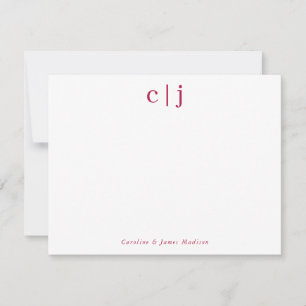 Two Initial Monogram Burgundy Couple Stationery Note Card