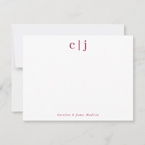 Two Initial Monogram Burgundy Couple Stationery Note Card