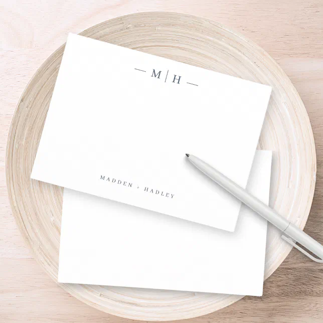 Two Initial Monogram Elegant Couple Stationery Note Card | Zazzle