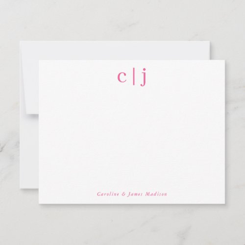 Two Initial Monogram Hot Pink Couple Stationery Note Card