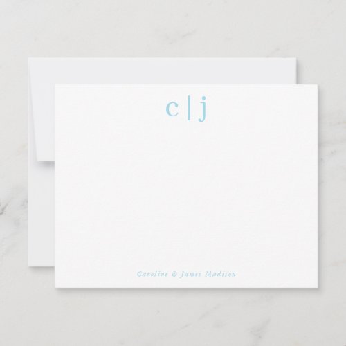 Two Initial Monogram Light Blue Couple Stationery Note Card
