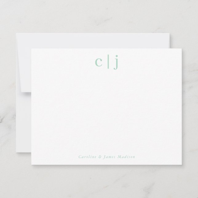 Two Initial Monogram Mint Green Couple Stationery Note Card (Front)