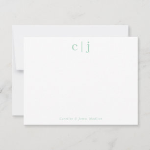 Two Initial Monogram Mint Green Couple Stationery Note Card