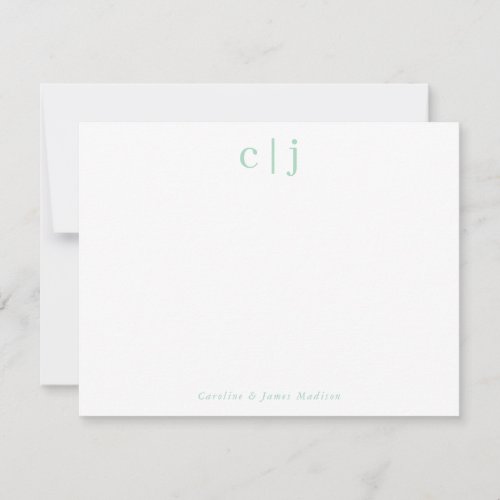 Two Initial Monogram Mint Green Couple Stationery Note Card