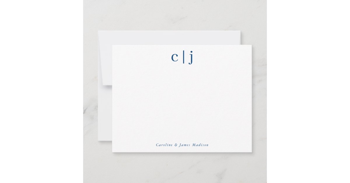 Two Initial Monogram Navy Blue Couple Stationery Note Card | Zazzle