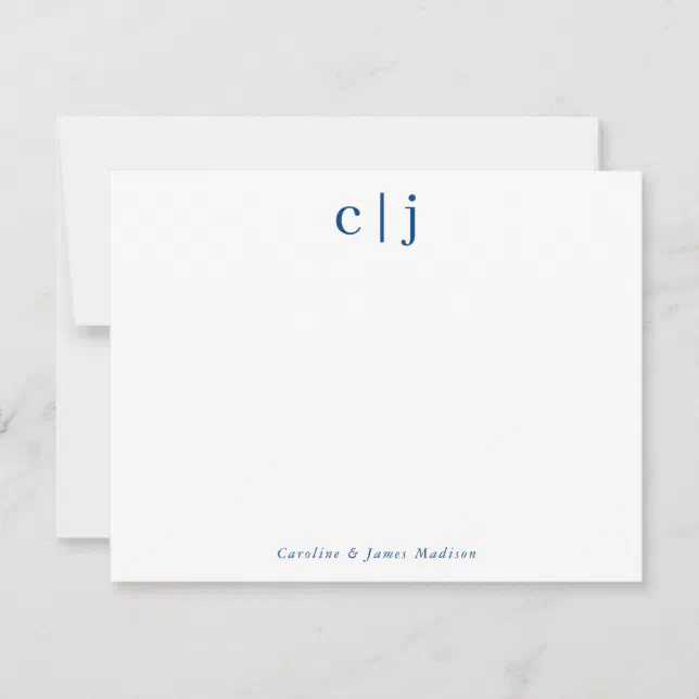 Two Initial Monogram Navy Blue Couple Stationery Note Card | Zazzle