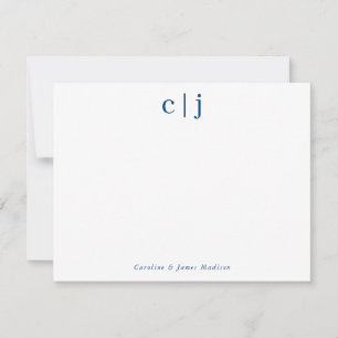 Two Initial Monogram Navy Blue Couple Stationery Note Card