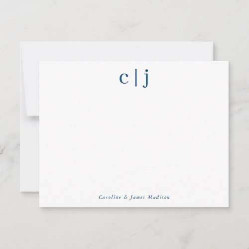 Two Initial Monogram Navy Blue Couple Stationery Note Card