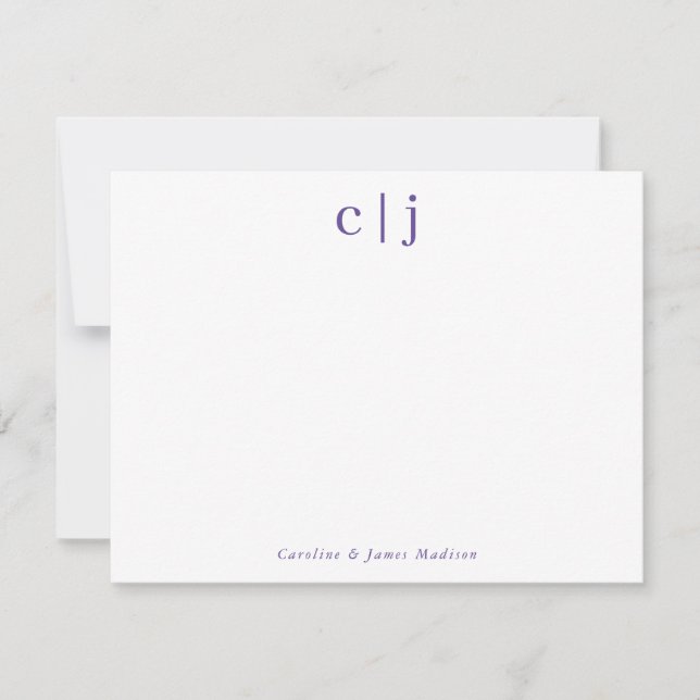 Two Initial Monogram Purple Couple Stationery Note Card (Front)