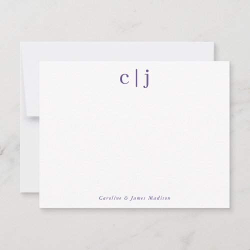 Two Initial Monogram Purple Couple Stationery Note Card