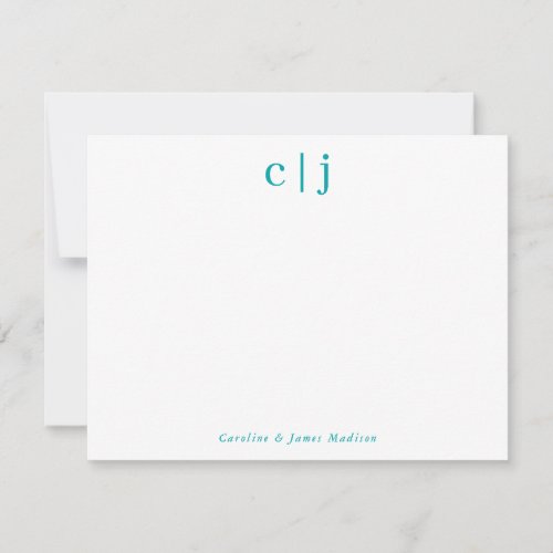 Two Initial Monogram Teal Green Couple Stationery Note Card