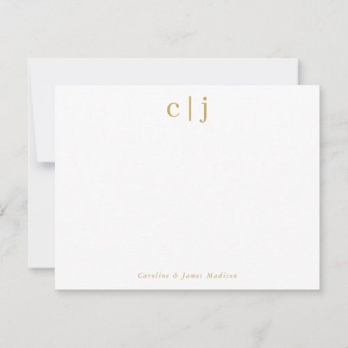 Two Initial Monogram Yellow Gold Couple Stationery Note Card