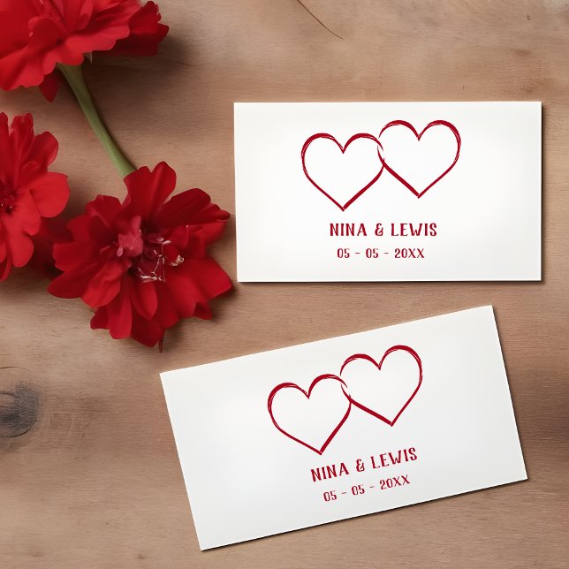 Two Intertwined Hearts Names & Date for Wedding Rubber Stamp (Two intertwined hearts are the main reason for this simple and minimalist stamp design.)
