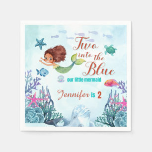 Two into the Blue Brown Mermaid Girls 2nd birthday Napkins