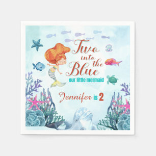 Two into the Blue Orang Mermaid Girls 2nd birthday Napkins