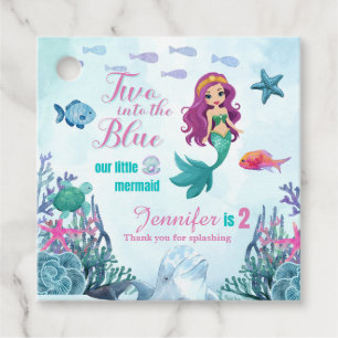 Two into the Blue Purpl Mermaid Girls 2nd birthday Favor Tags