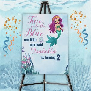 Two into the Blue Purpl Mermaid Girls 2nd birthday Foam Board