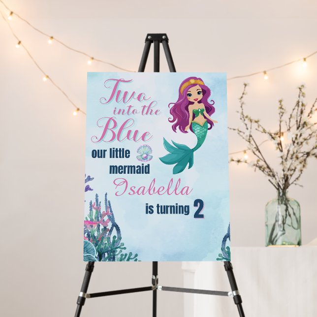 Two into the Blue Purpl Mermaid Girls 2nd birthday Foam Board (In Situ (Stand))