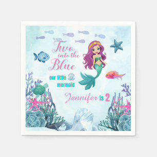 Two into the Blue Purpl Mermaid Girls 2nd birthday Napkins